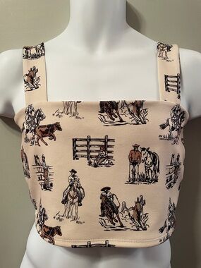 NYLON APPAREL Cowboy Ranch Western Coastal Cowgirl Fun Print Crop Tank Top